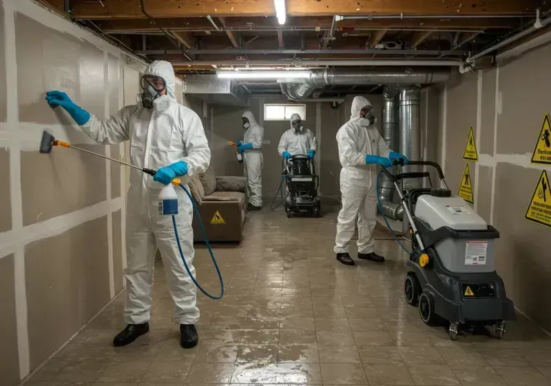 Basement Moisture Removal and Structural Drying process in McChord Air Force Base, WA